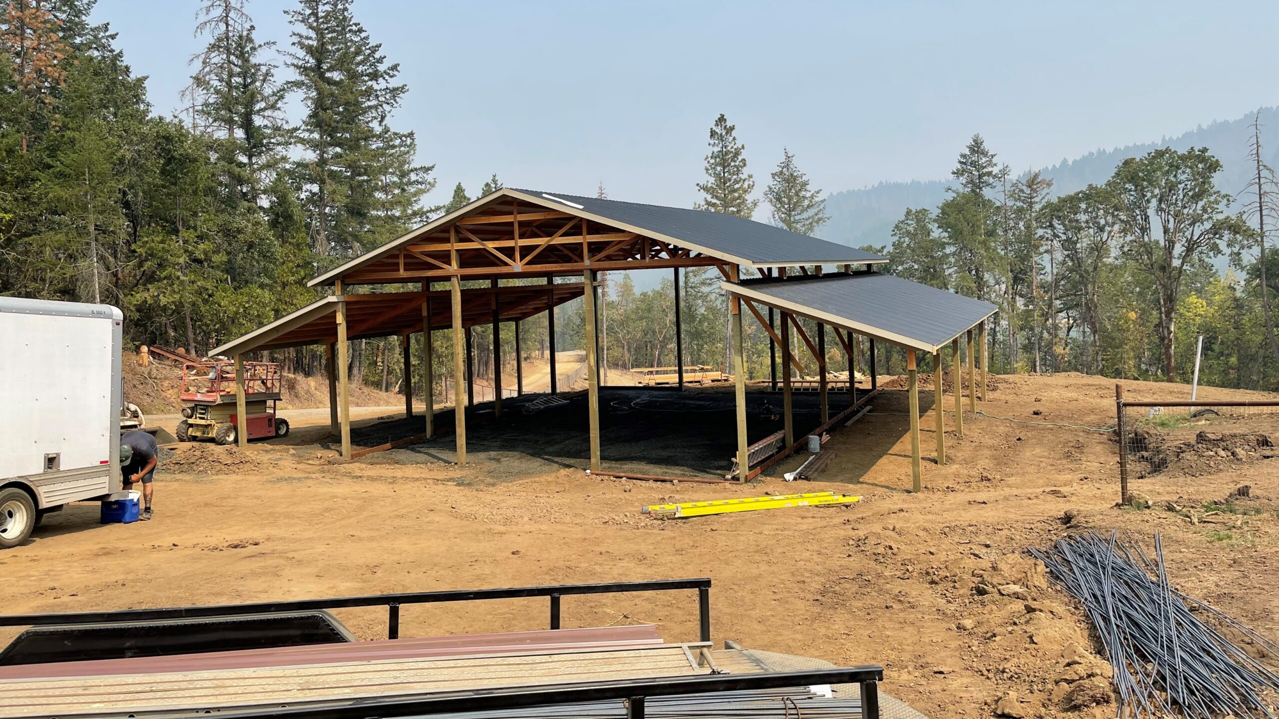 Agricultural post frame building under construct	on